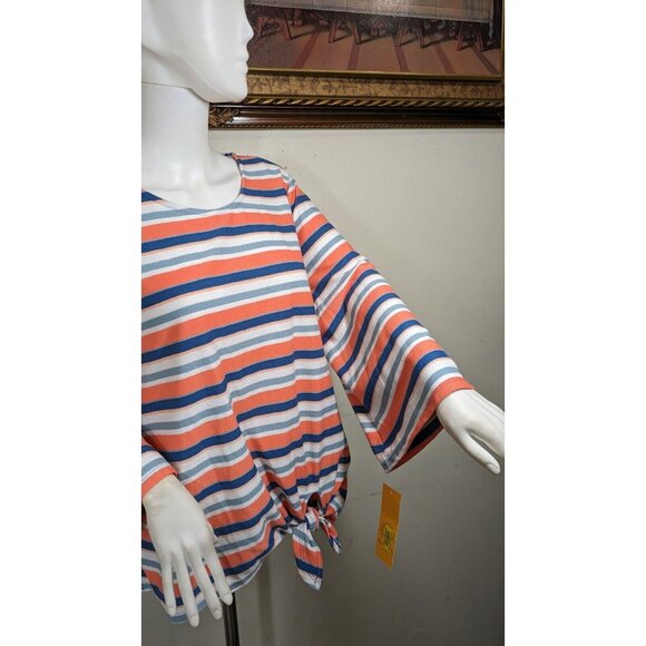Ruby R Women Pullover Orange Blue Side Tie Knit Striped Top Blouse Sz XL (13) - Picture 6 of 13